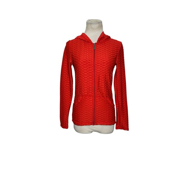 New Mix red textured long sleeves full zipper fitted hoodie jacket size S - Picture 4 of 9